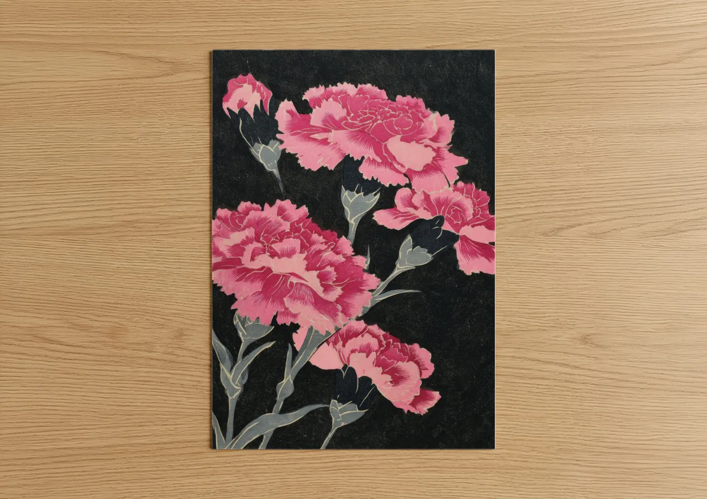 Pink Carnation Blooms Dark Botanical Wall Art