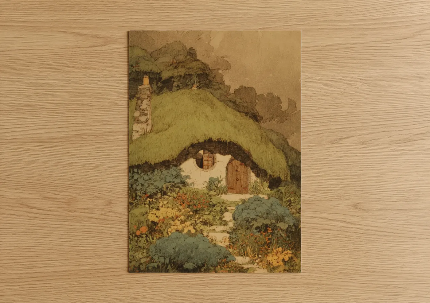 Thatched Cottage Garden Illustration Wall Art