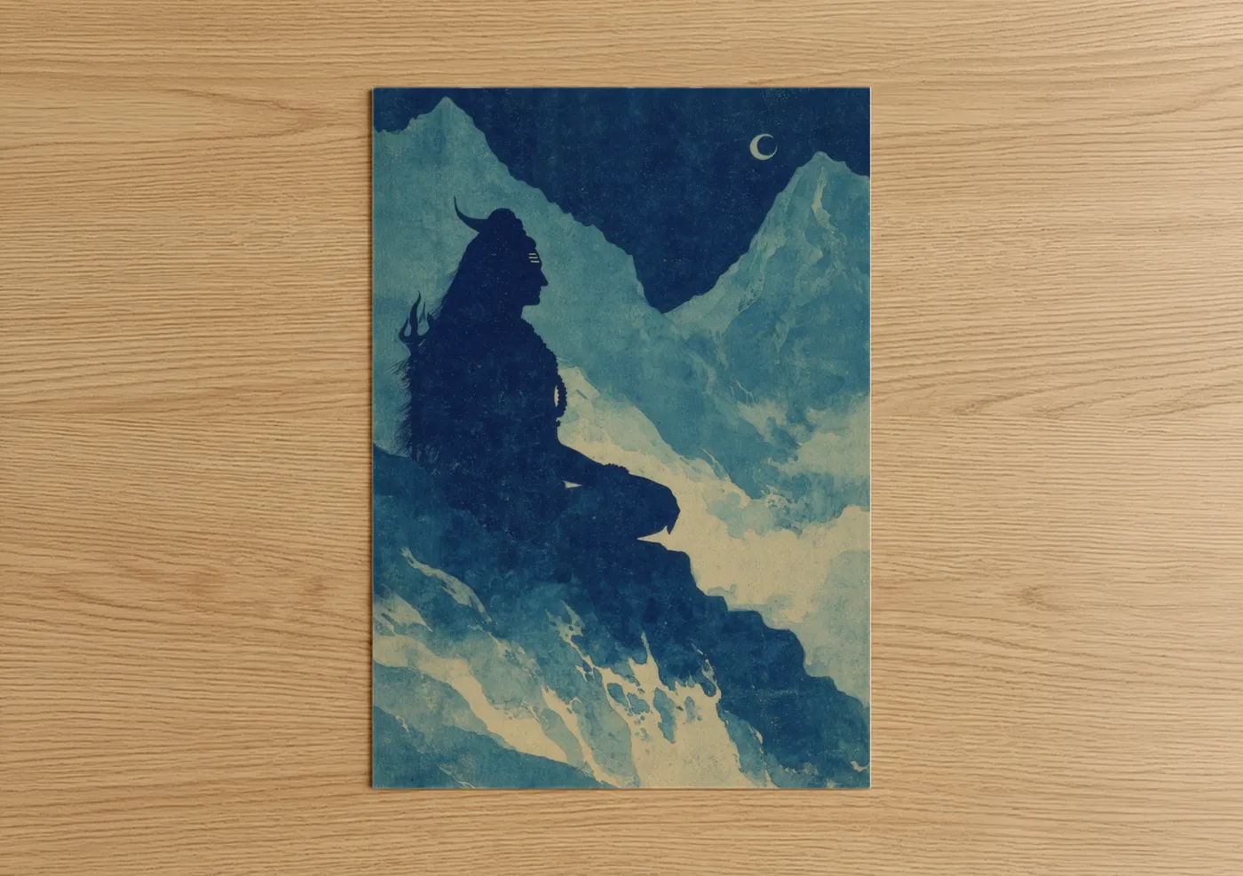 Shiva Meditation Mountain Night Sky Wall Art