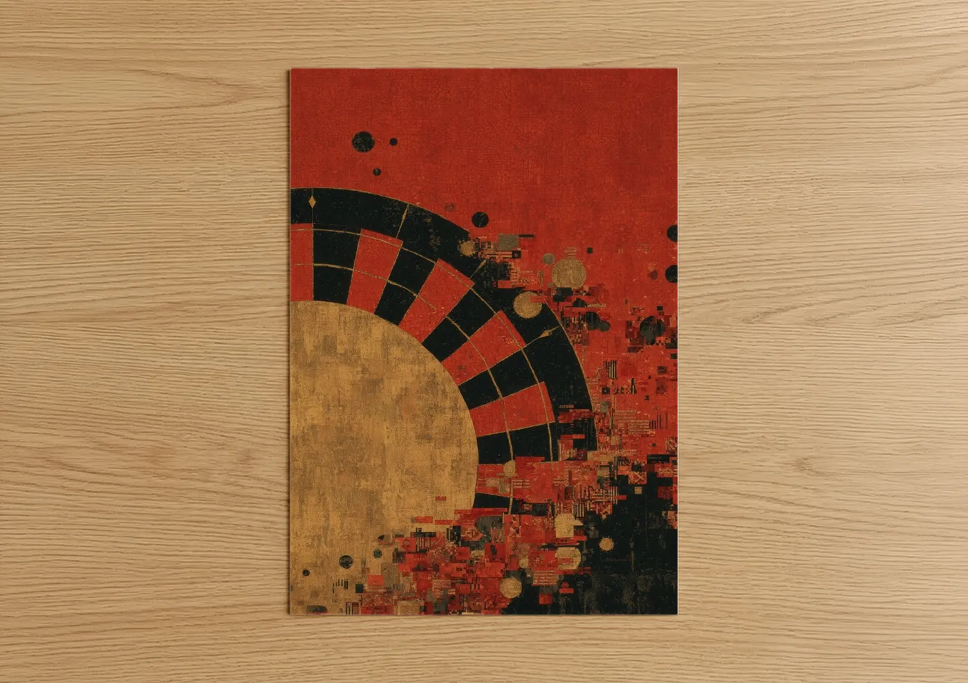Golden Roulette Wheel Abstract Wall Art