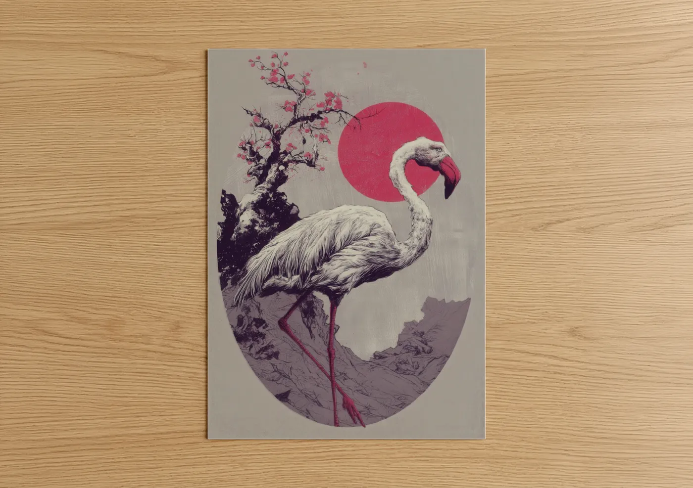 Crimson Flamingo Zen Nature Wall Art