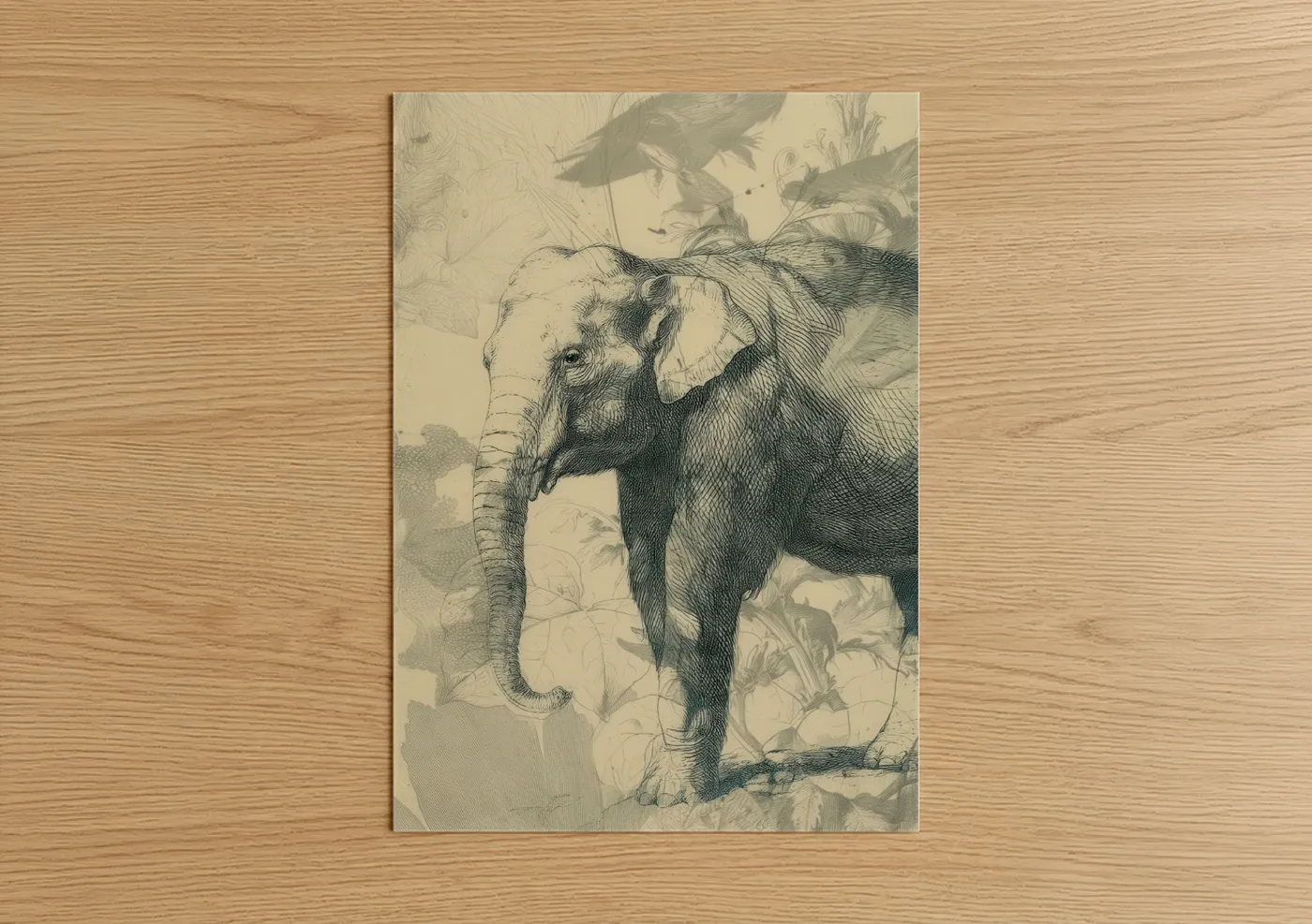 Asian Elephant Ink Drawing Sketch Wall Art
