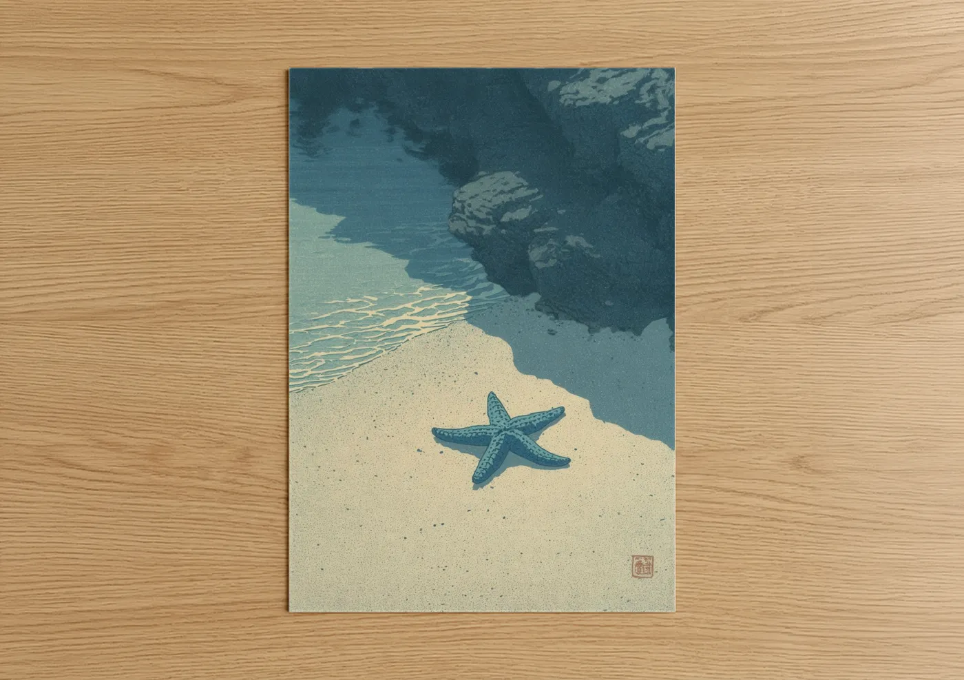 Blue Starfish Sandy Beach Coastal Wall Art