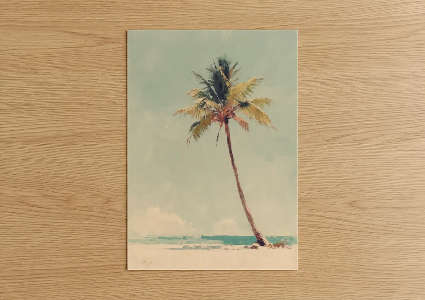 Solitary Beach Palm Tree Watercolor Wall Art