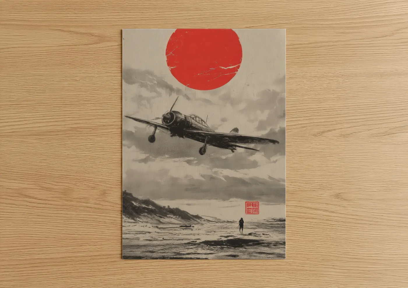 Vintage Airplane Red Sun Minimalist Wall Art