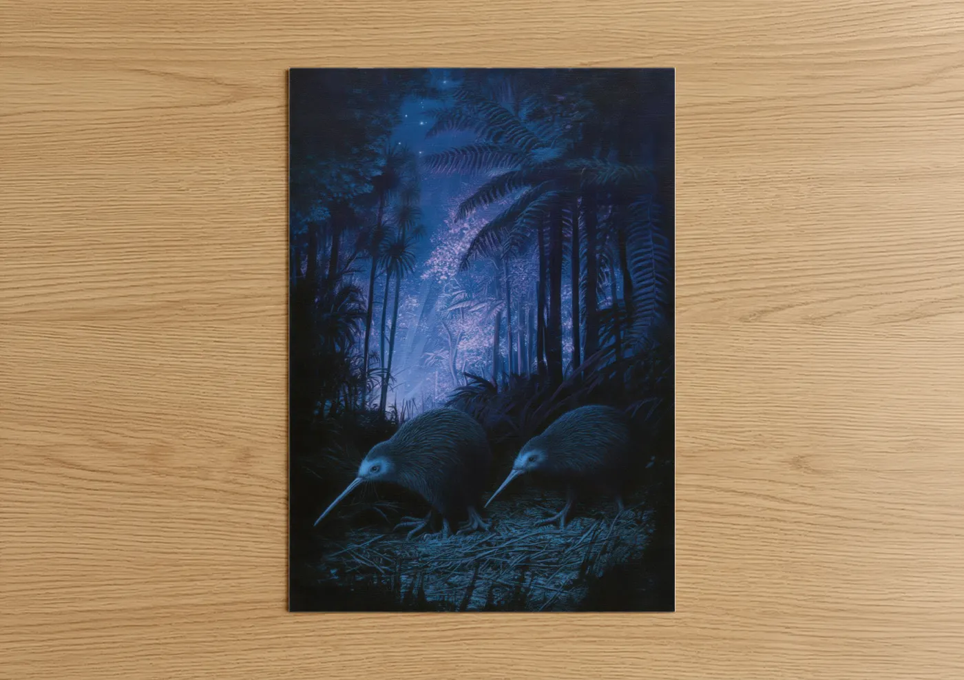 Nocturnal Kiwis Moonlit Forest Night Wall Art