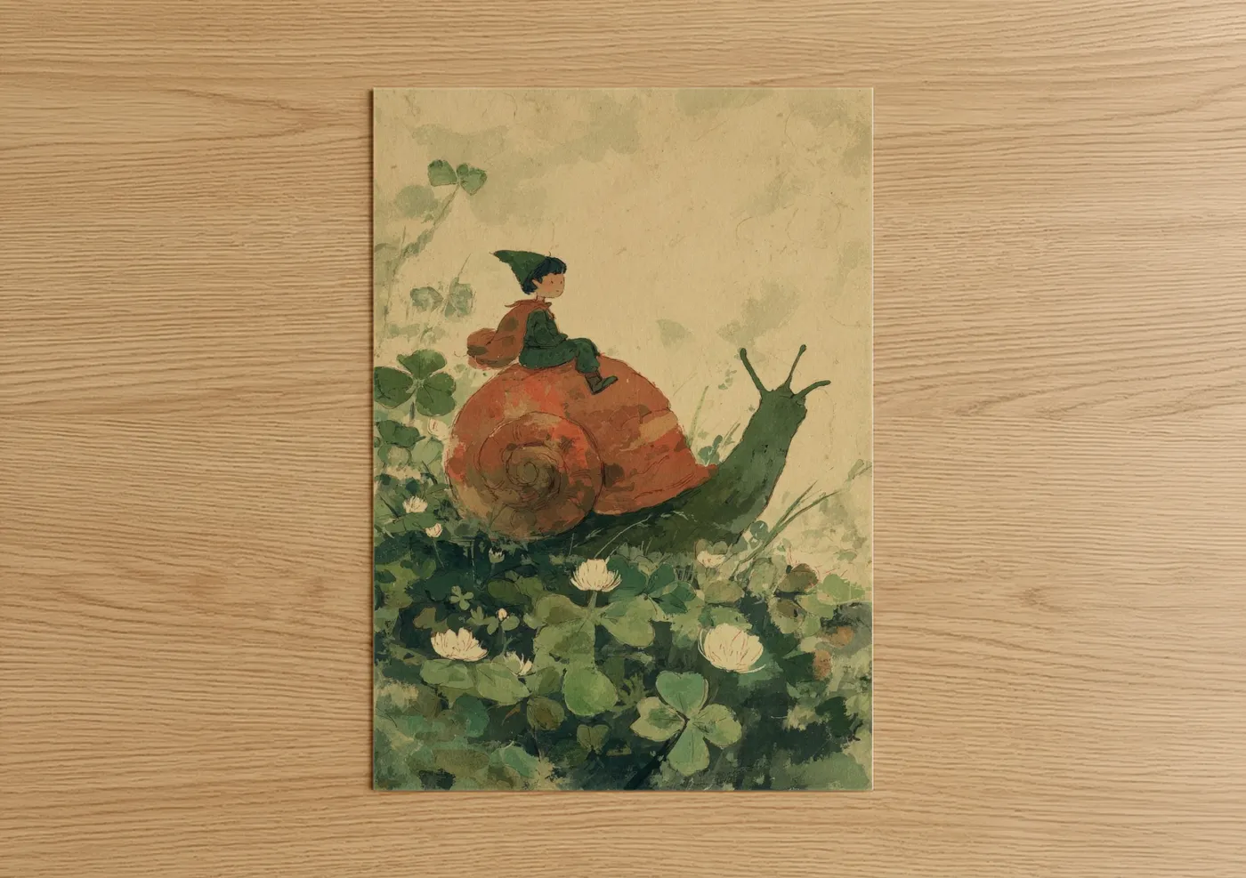 Whimsical Garden Elf with Snail Wall Art