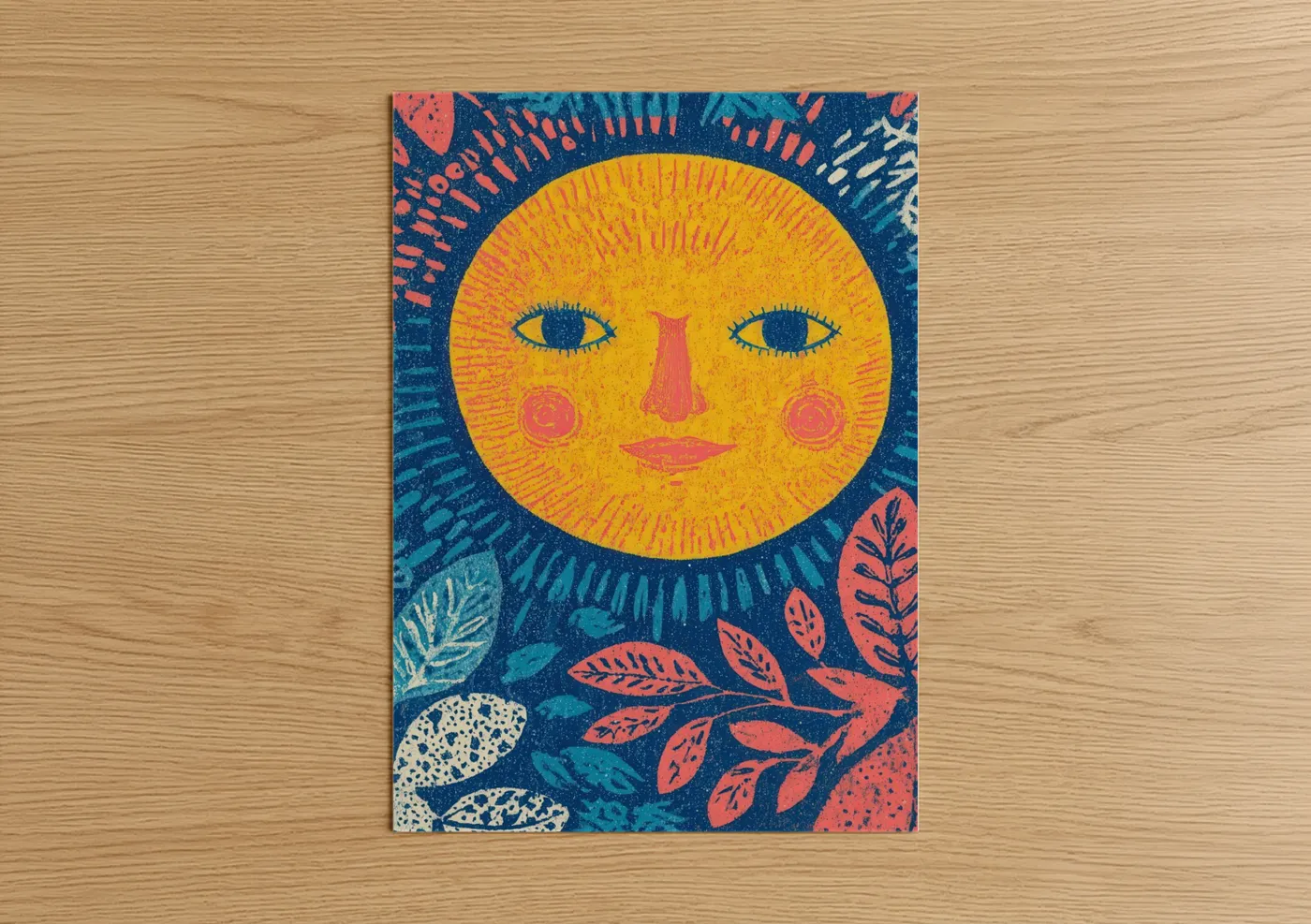 Smiling Sun Face Illustration Artwork Wall Art
