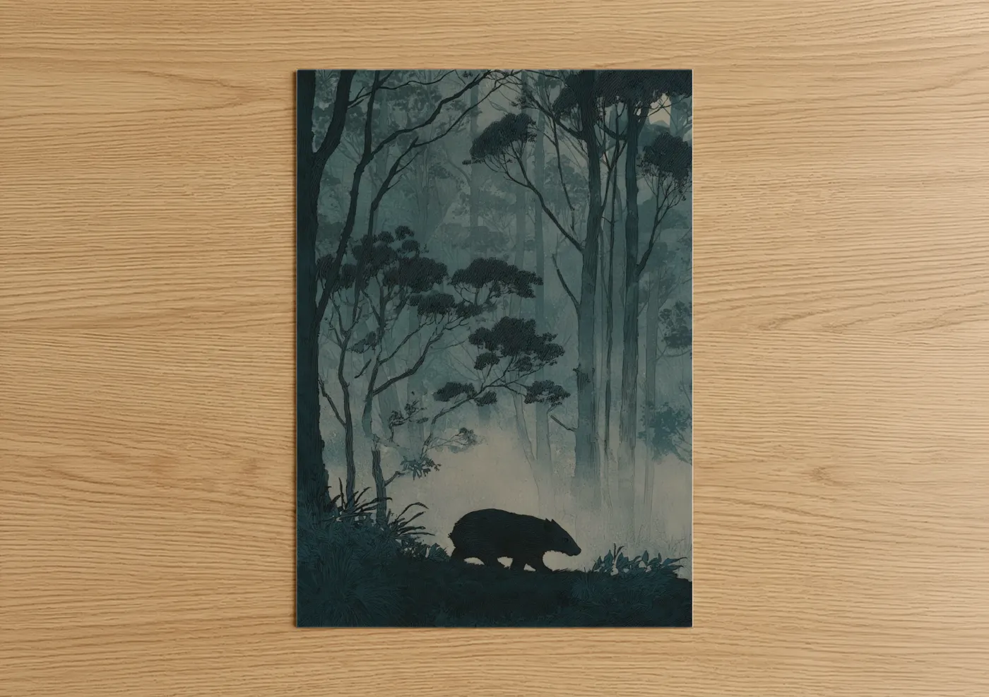 Wombat in Misty Forest Silhouette Wall Art