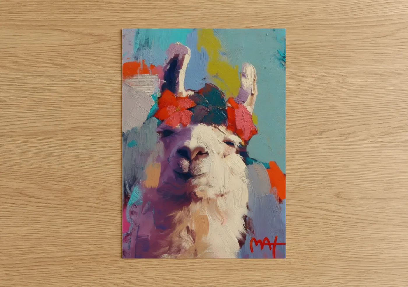 Colorful Llama Abstract Art Flowers Wall Art