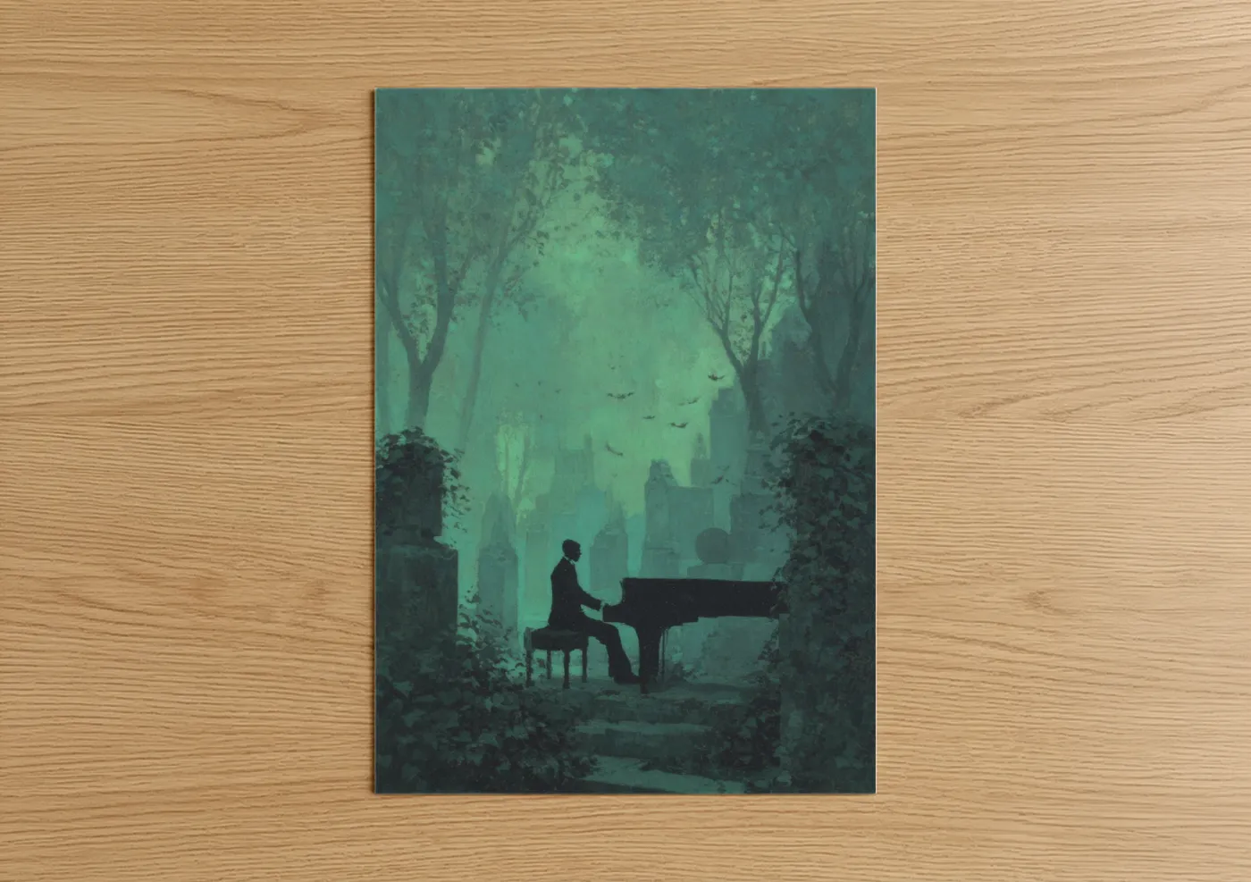 Pianist in Misty Forest Dreamscape Wall Art