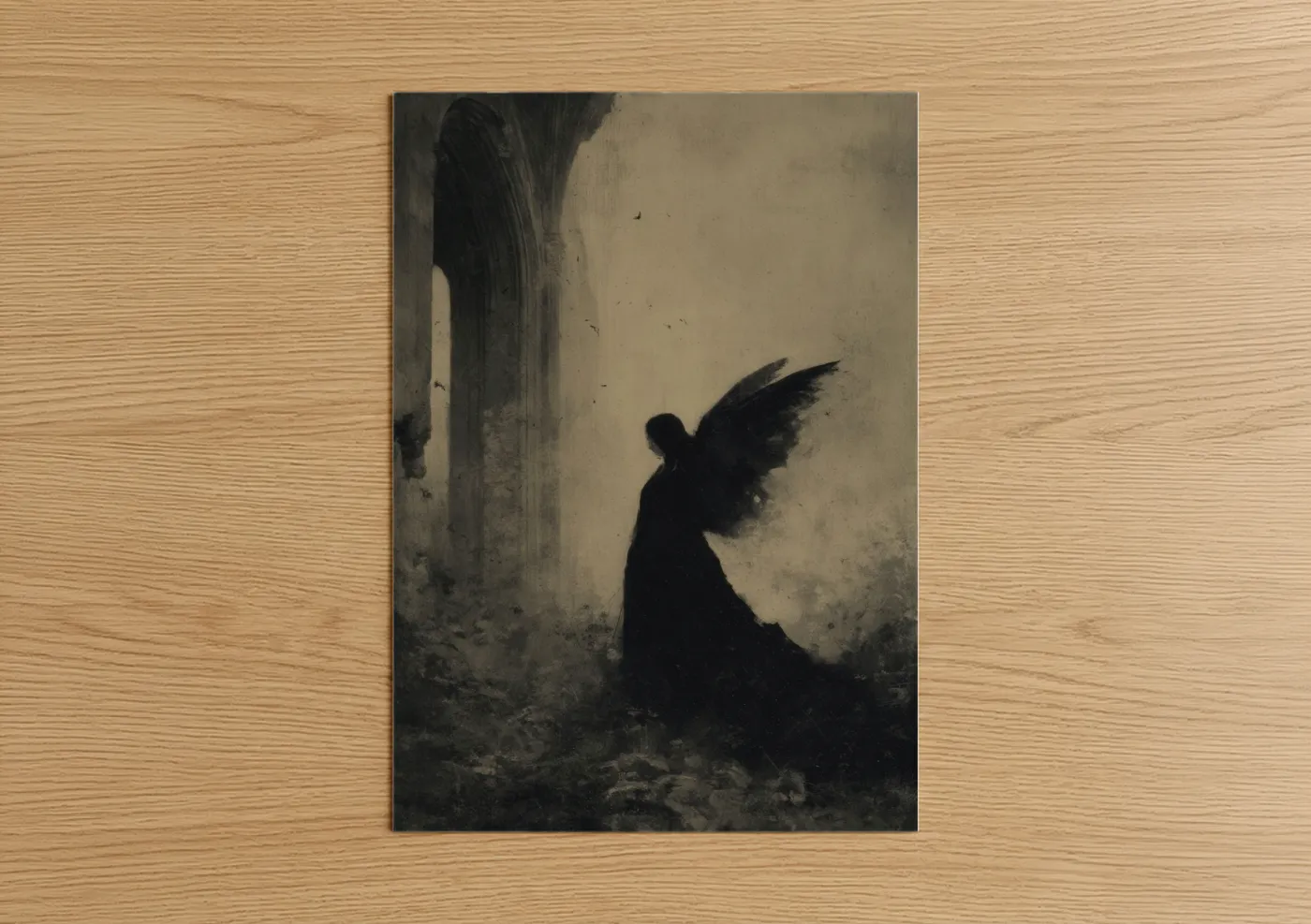 Shadowed Fairy Dark Wings Silhouette Wall Art