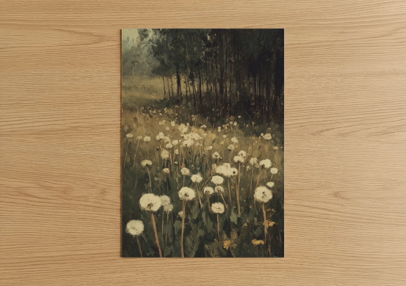 Forest Dandelion Field Vintage Painting Wall Art