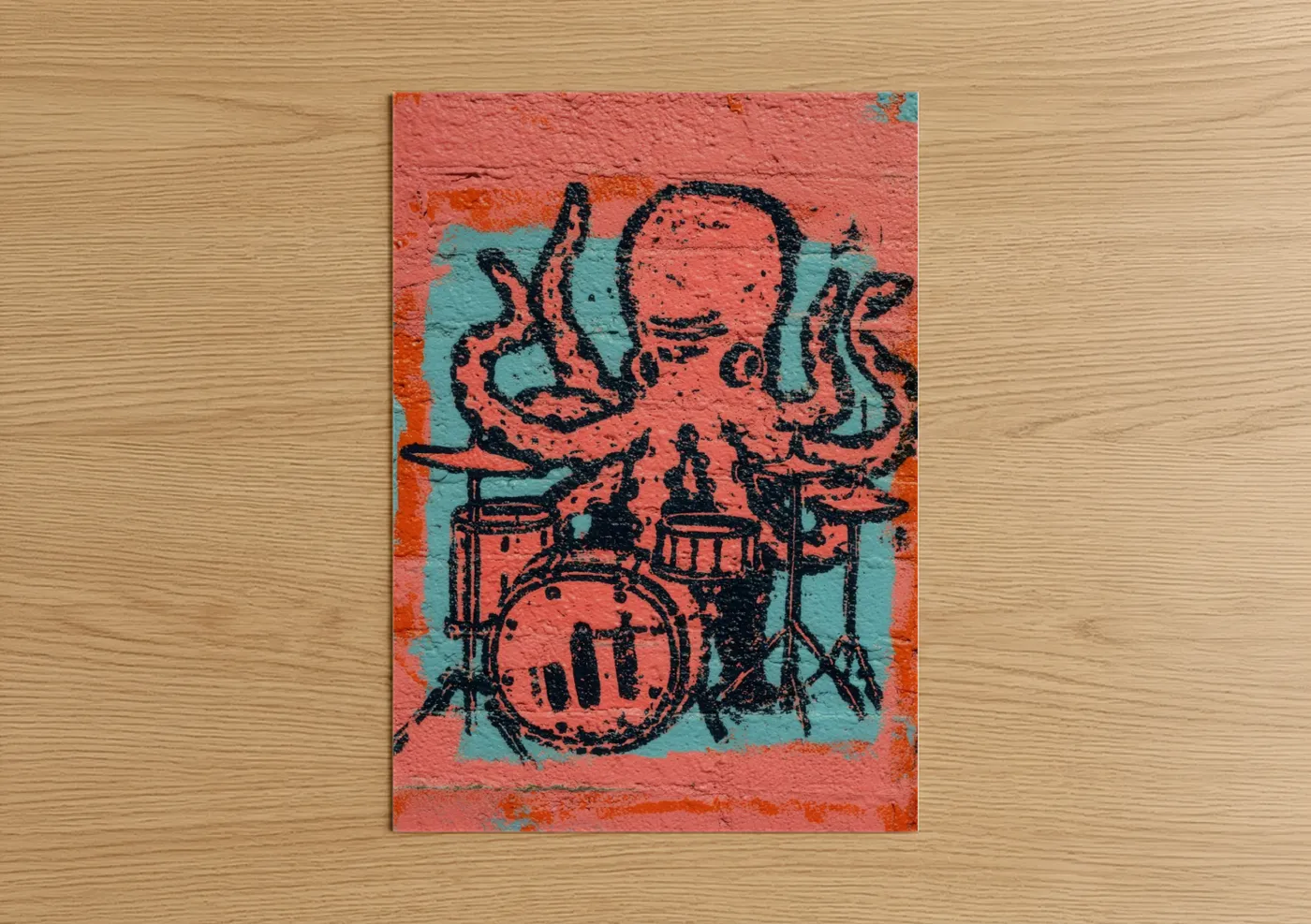 Octopus Drummer Street Art Graffiti Wall Art