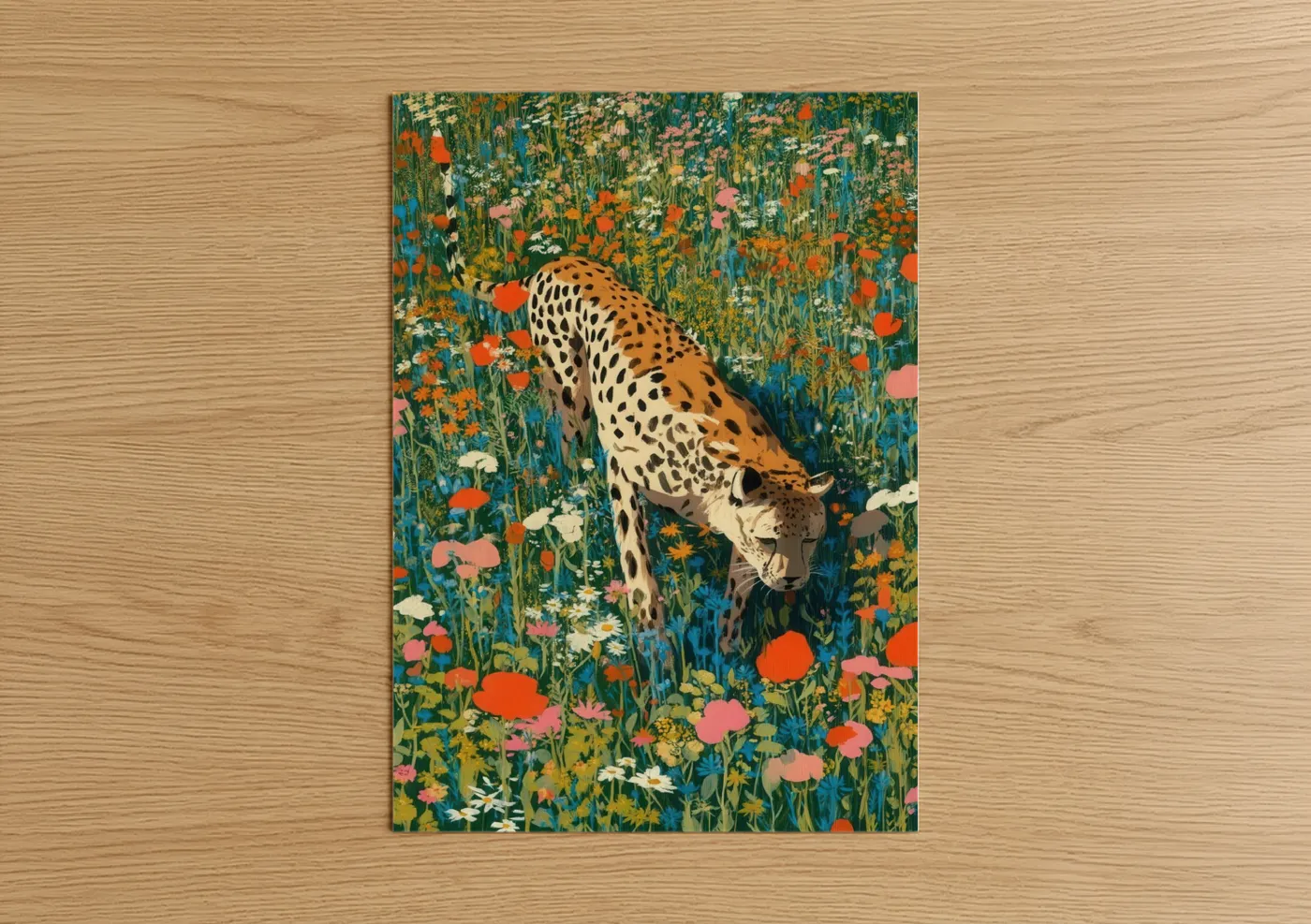 Spotted Leopard Wildflower Meadow Wall Art