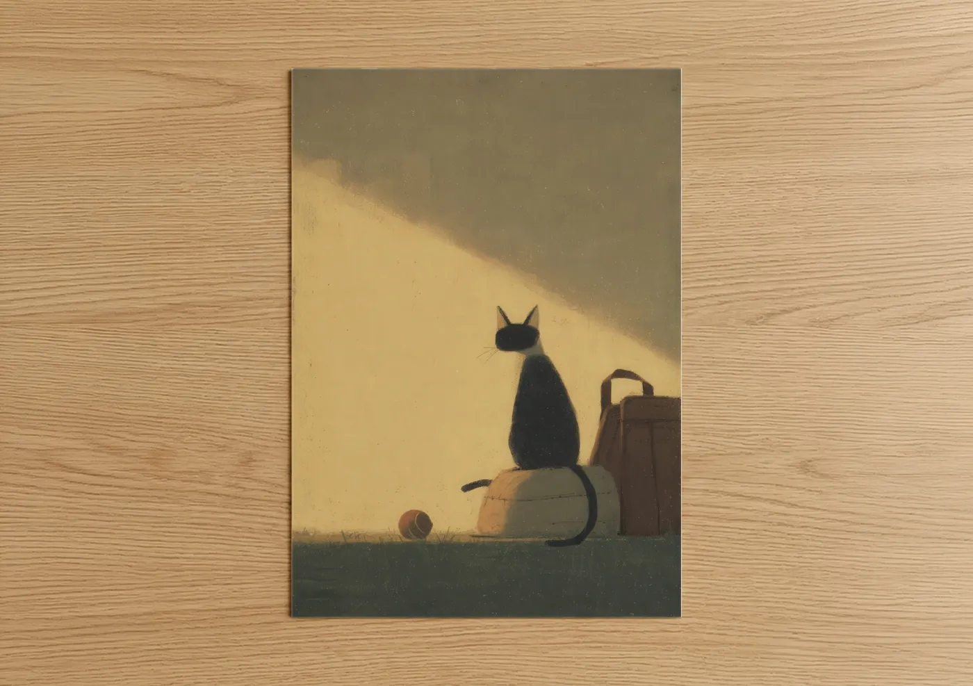 Black Cat Cricket Silhouette Warm Light Wall Art