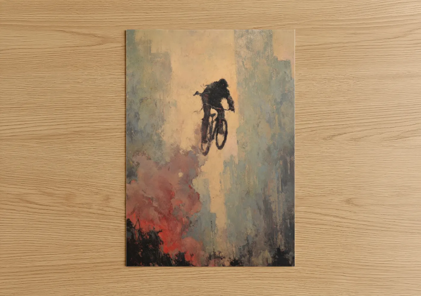 Cyclist Urban Ascent Watercolor Wall Art