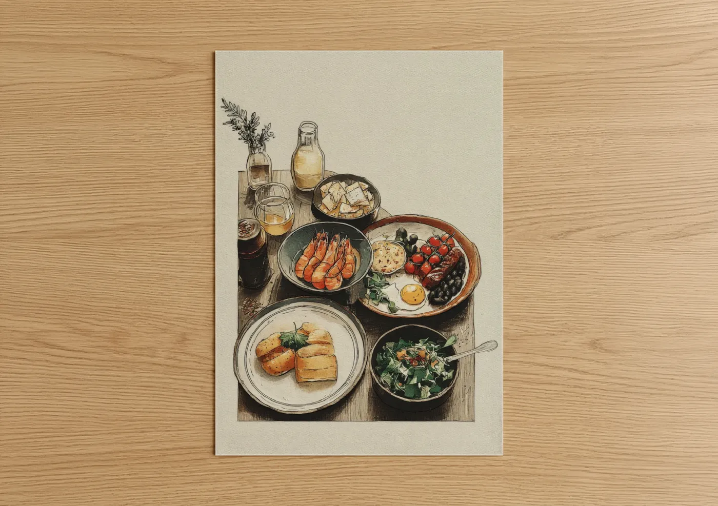 Gourmet Breakfast Spread Illustration Wall Art