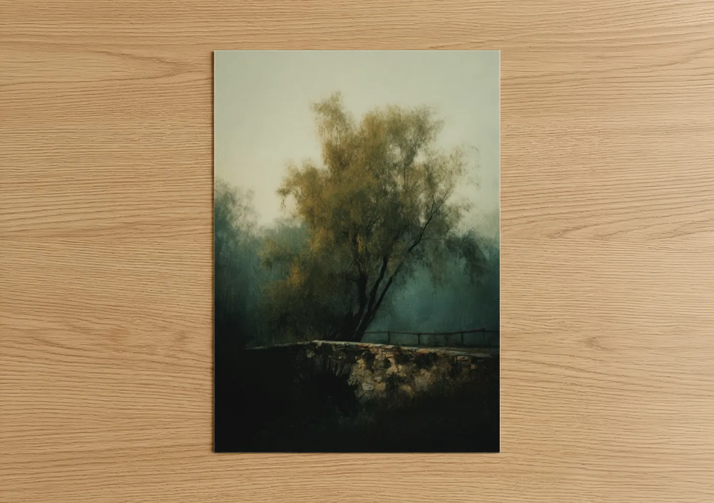 Misty Willow Tree Landscape Painting Wall Art
