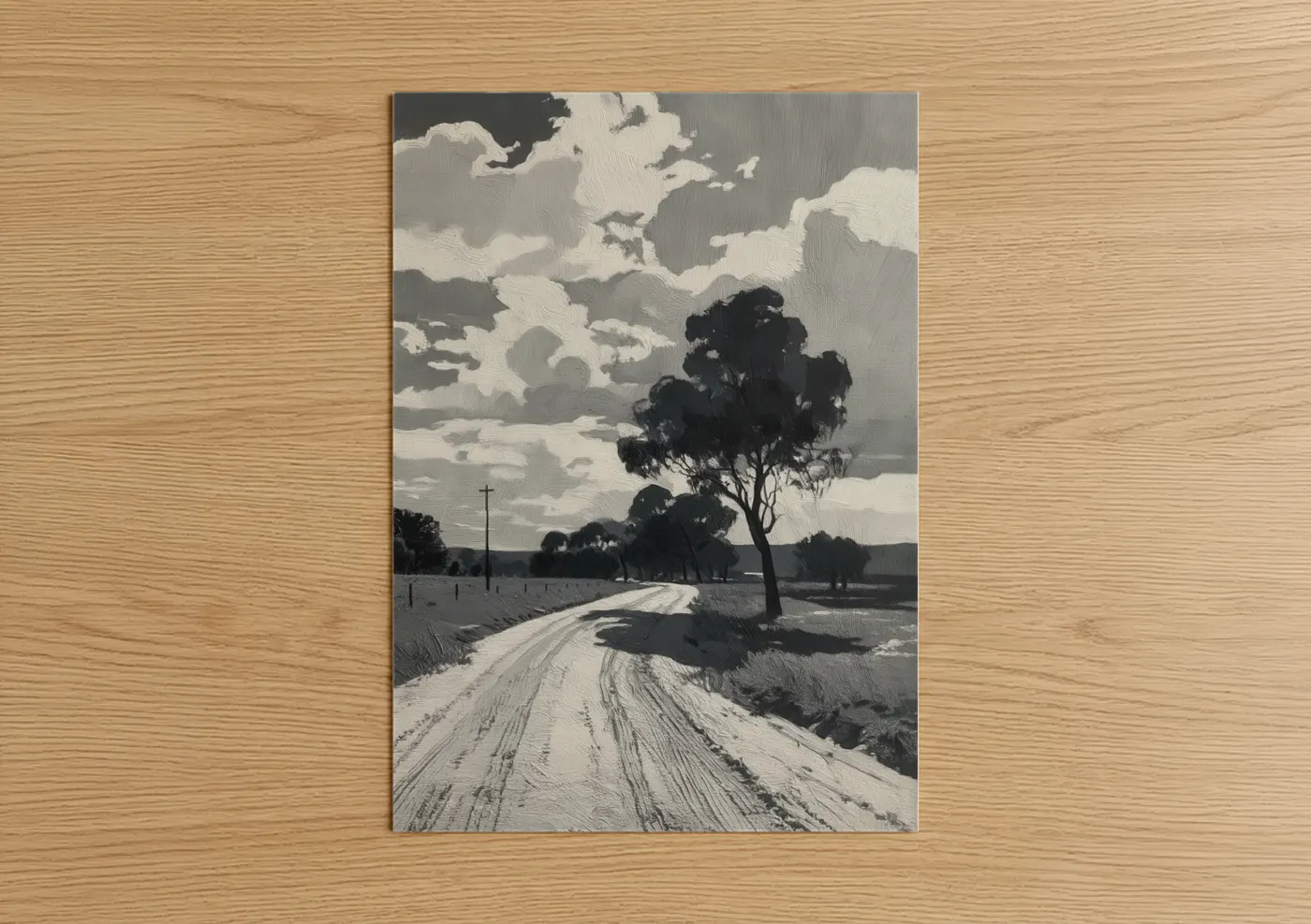 Rural Road Tree Silhouette Landscape Wall Art