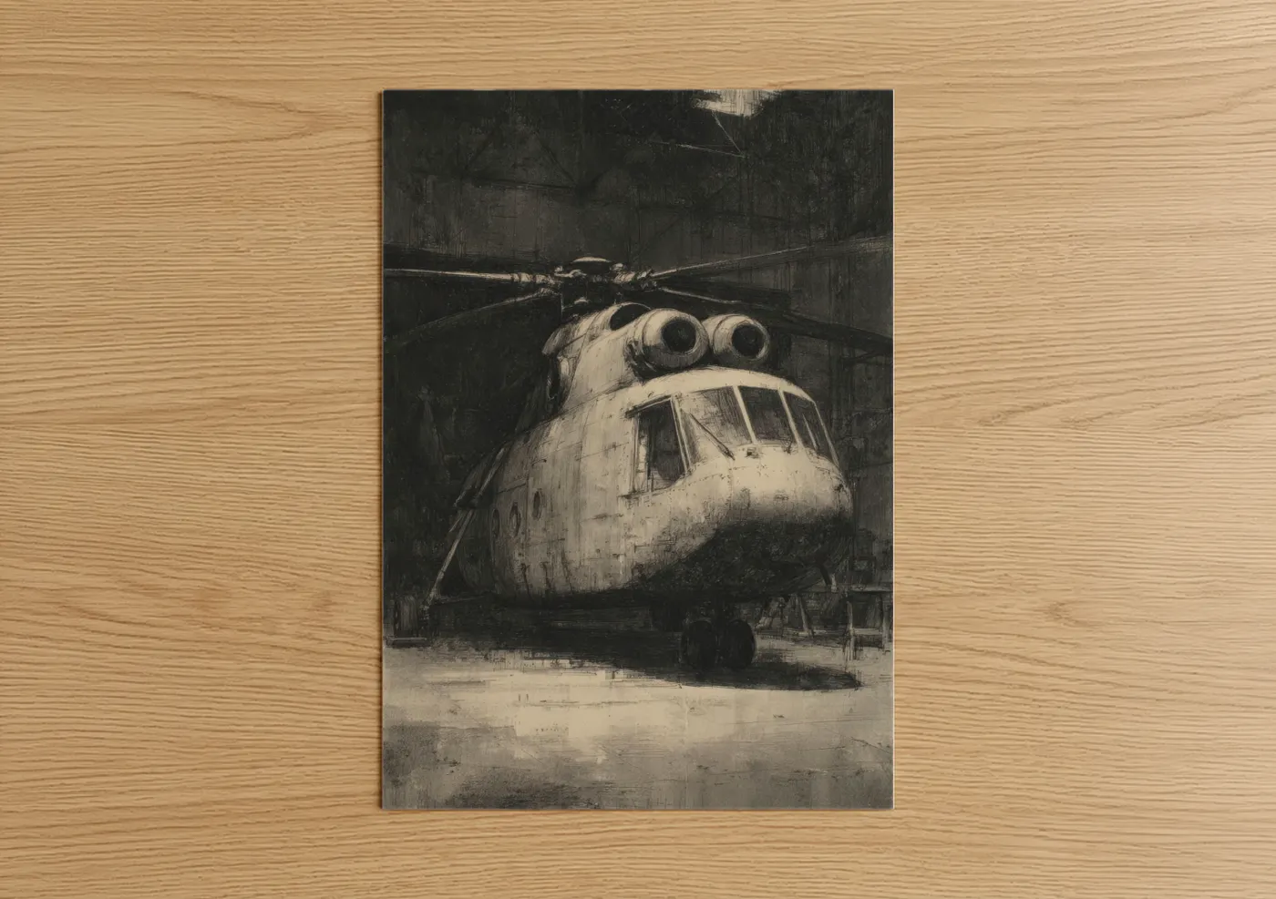 Vintage Helicopter Hangar Industrial Art Wall Art