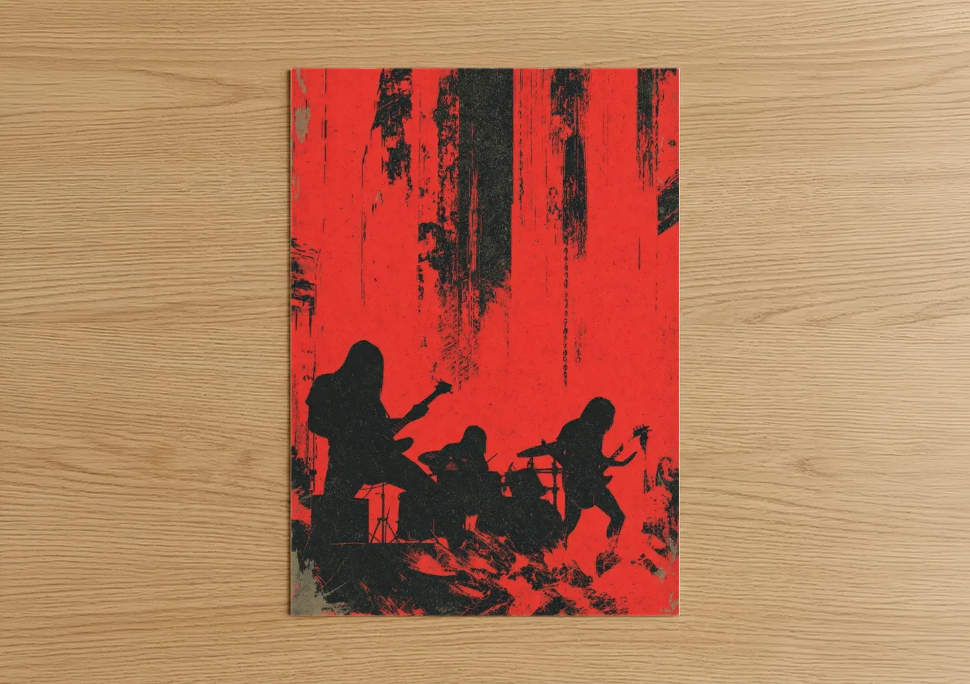 Death Metal Band Silhouette Red Wall Art
