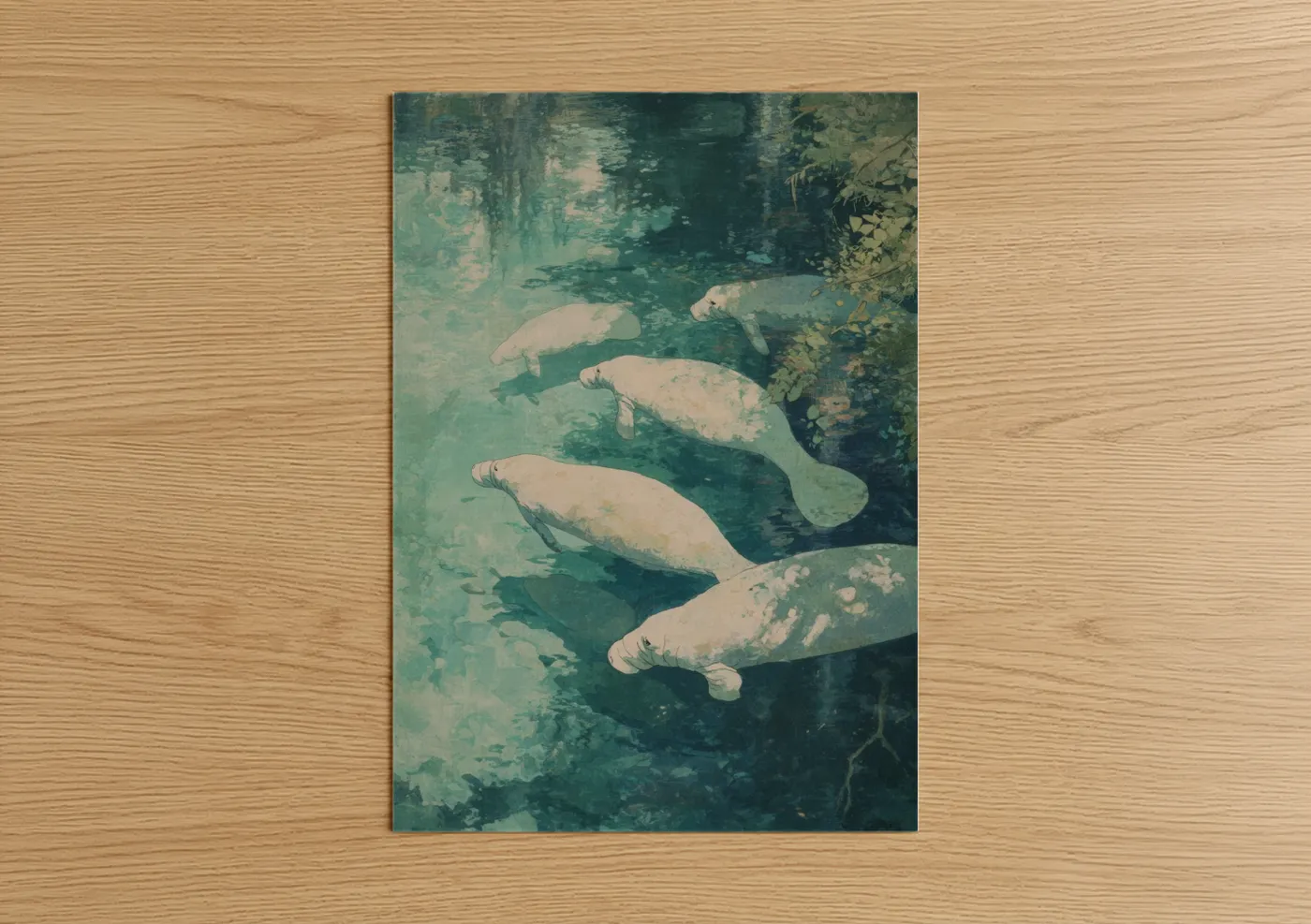 Peaceful Manatees Underwater Painting Wall Art
