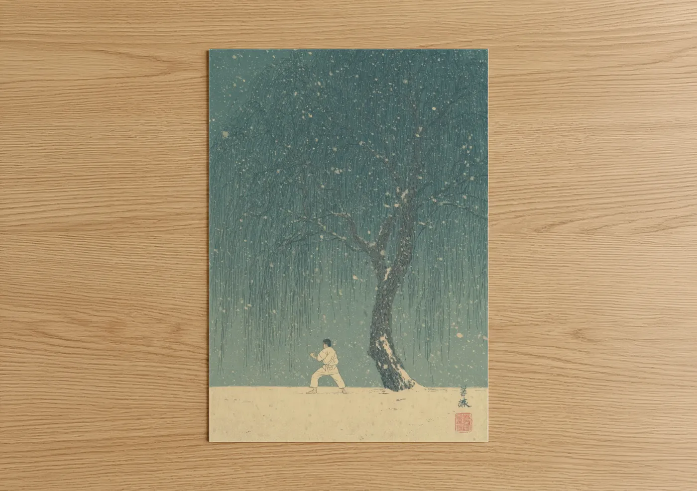 Taekwondo Warrior Under Willow Tree Wall Art
