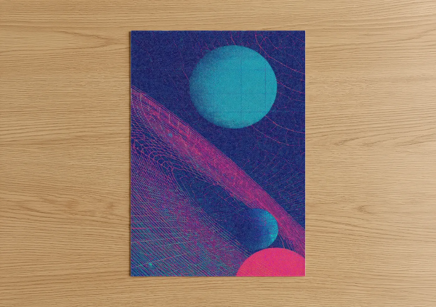 Neon Star Orbit Abstract Space Wall Art