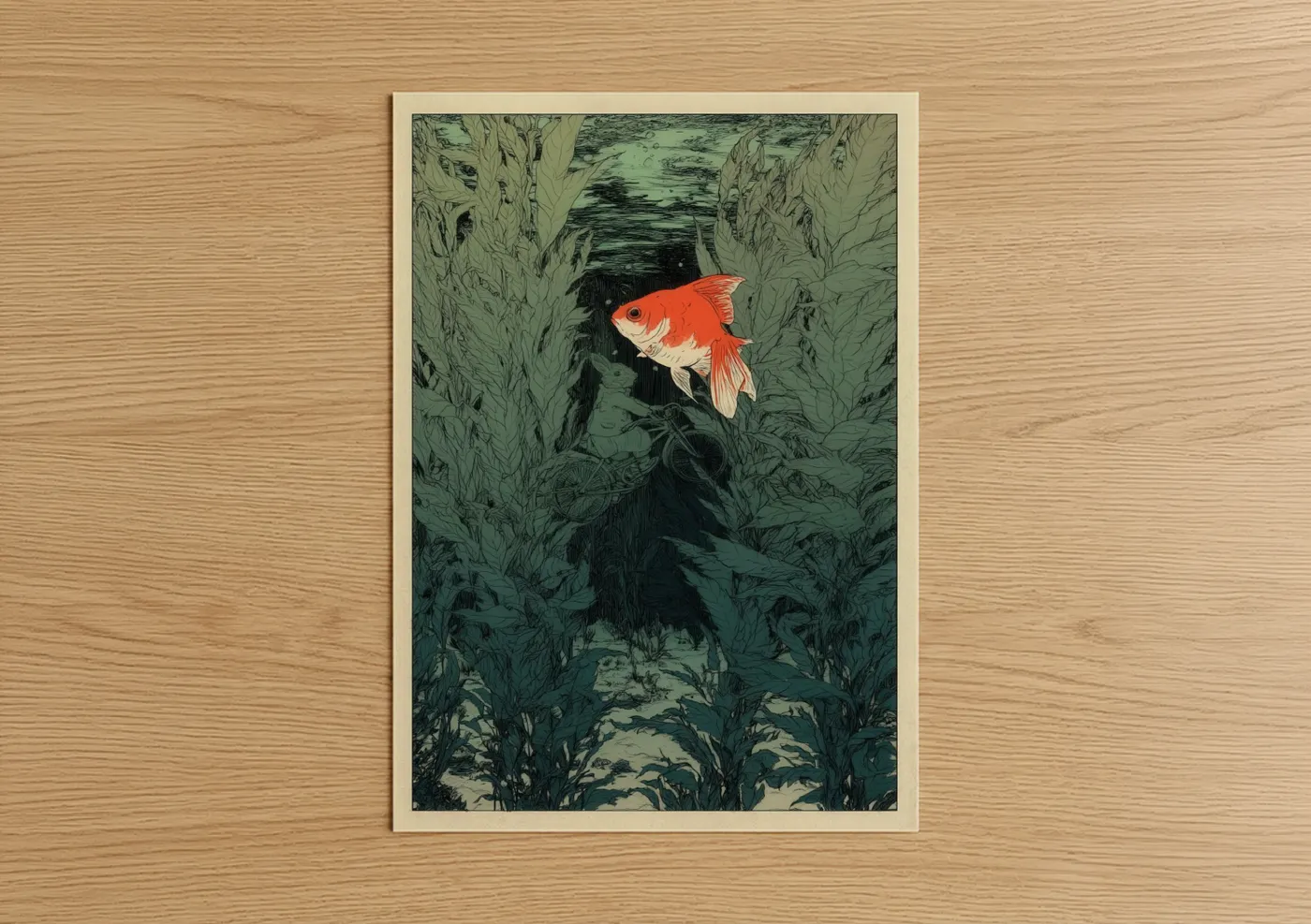 Golden Goldfish Aquatic Garden Watercolor Wall Art