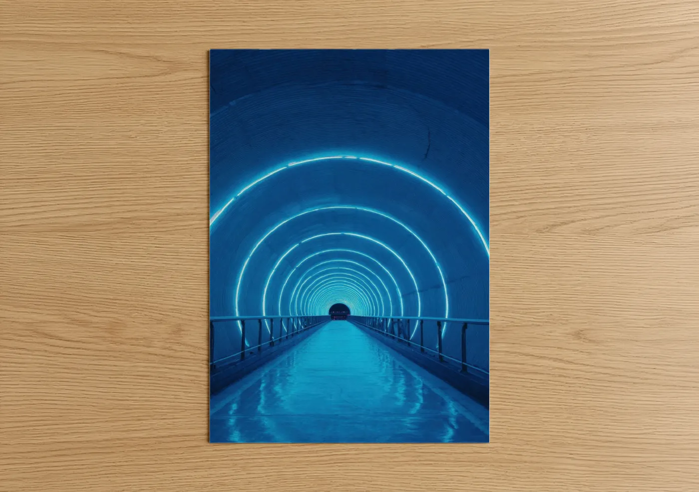 Neon Blue Tunnel With Light Wall Art