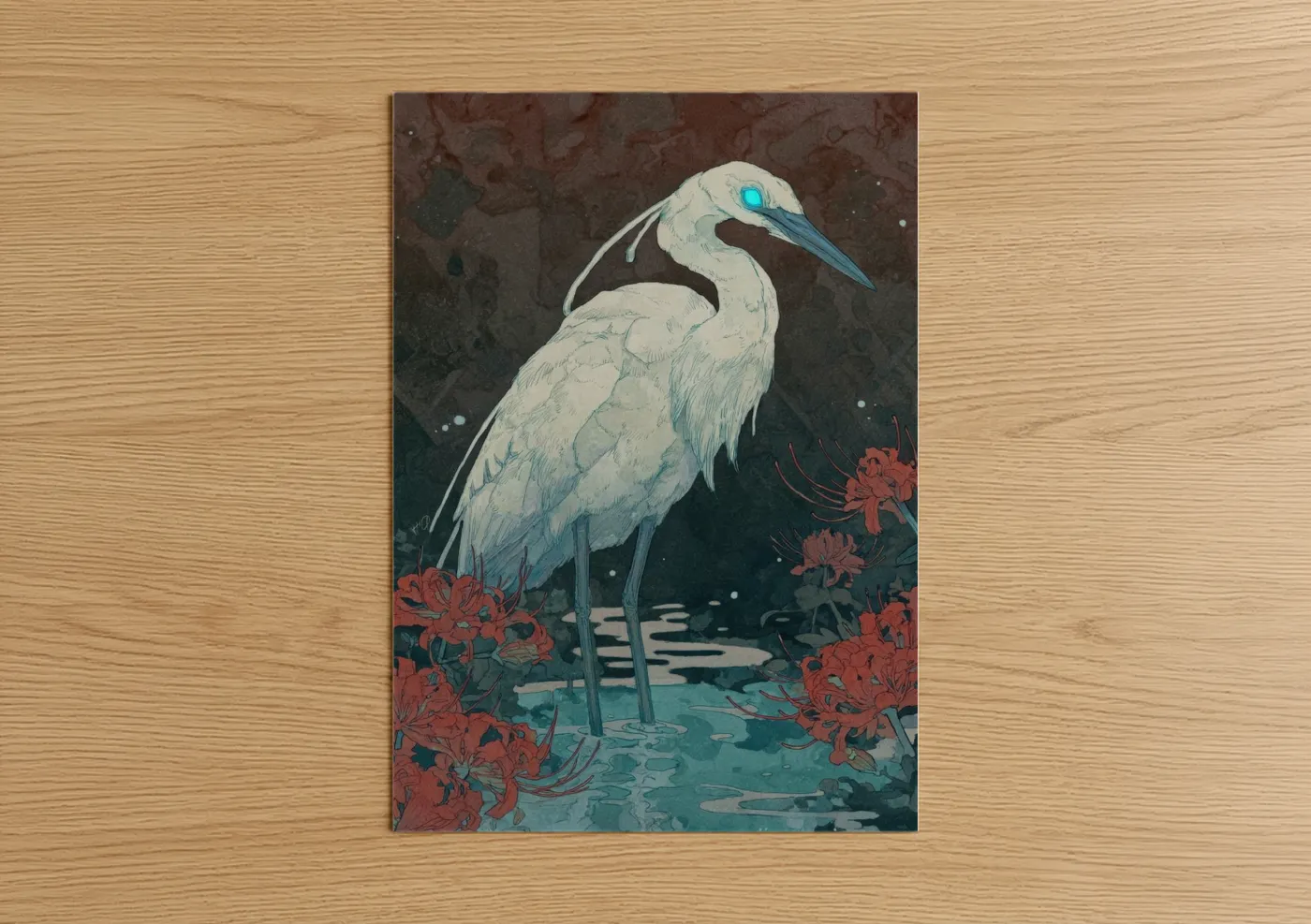 Celestial Heron Sci-Fi Nature Illustration Wall Art