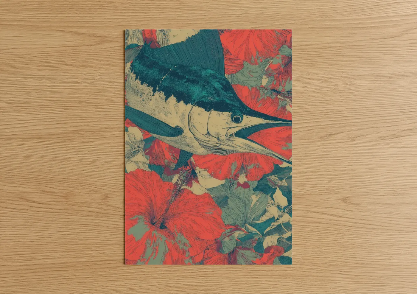 Blue Marlin Coral Hibiscus Wall Art