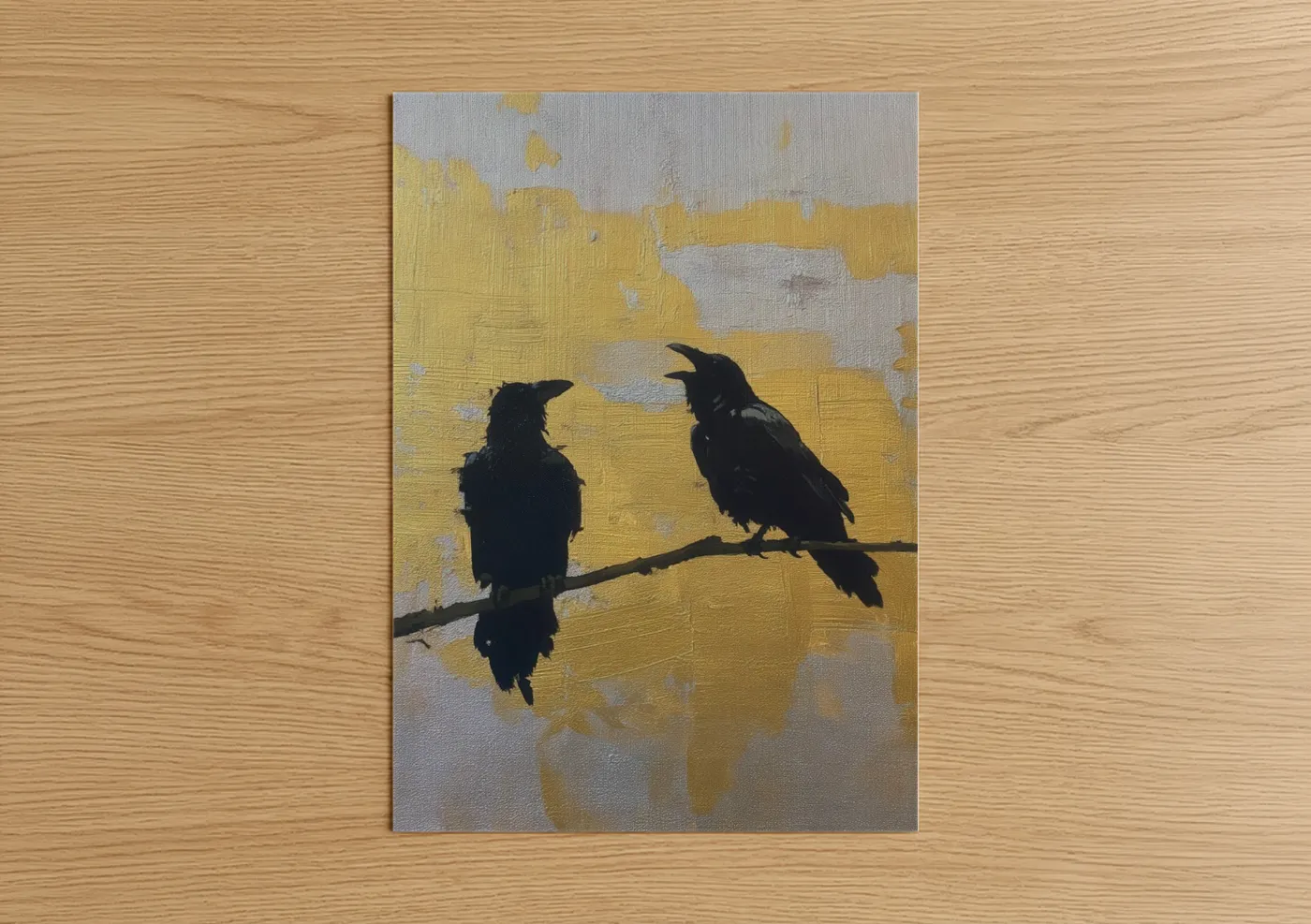 Golden Ravens Pair Silhouette Wall Art