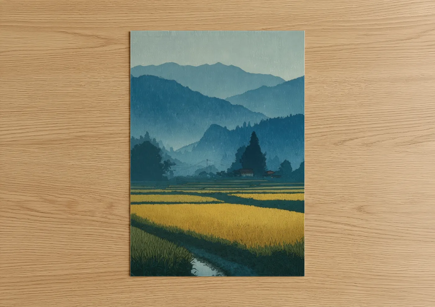 Golden Grain Valley Mountain Landscape Wall Art