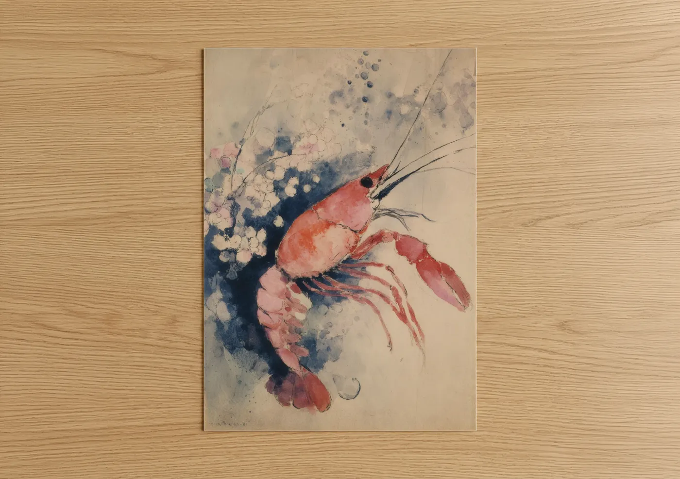 Crimson Lobster Watercolor Illustration Wall Art