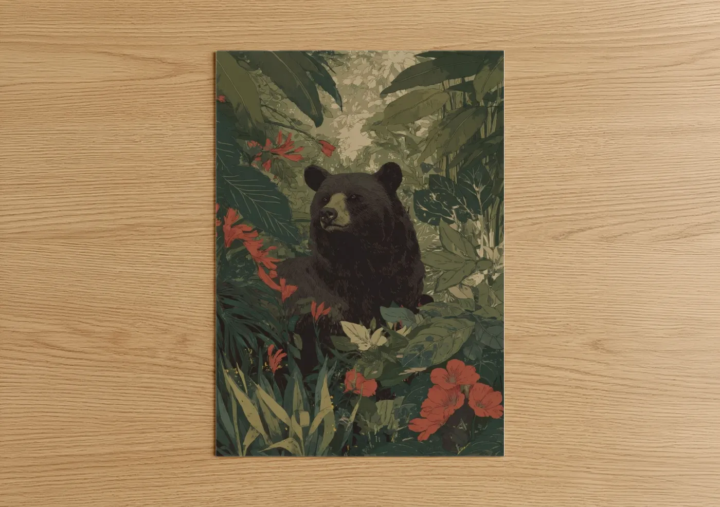 Grizzly Bear Jungle Botanical Wall Art