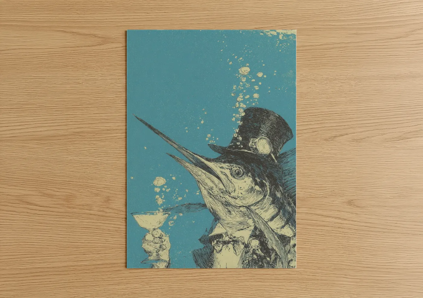 Marlin Blowing Bubbles Illustration Wall Art