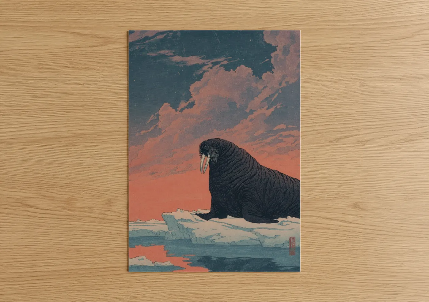 Arctic Walrus Sunset Illustration Wall Art