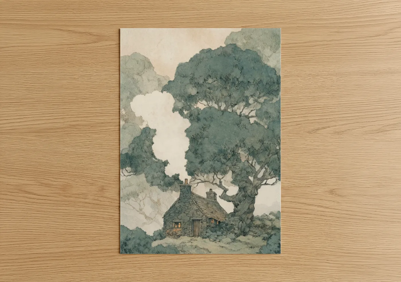 Cozy Cottage Under Ancient Oak Tree Wall Art