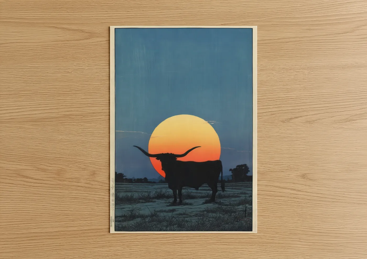 Longhorn Cow Sunset Silhouette Wall Art