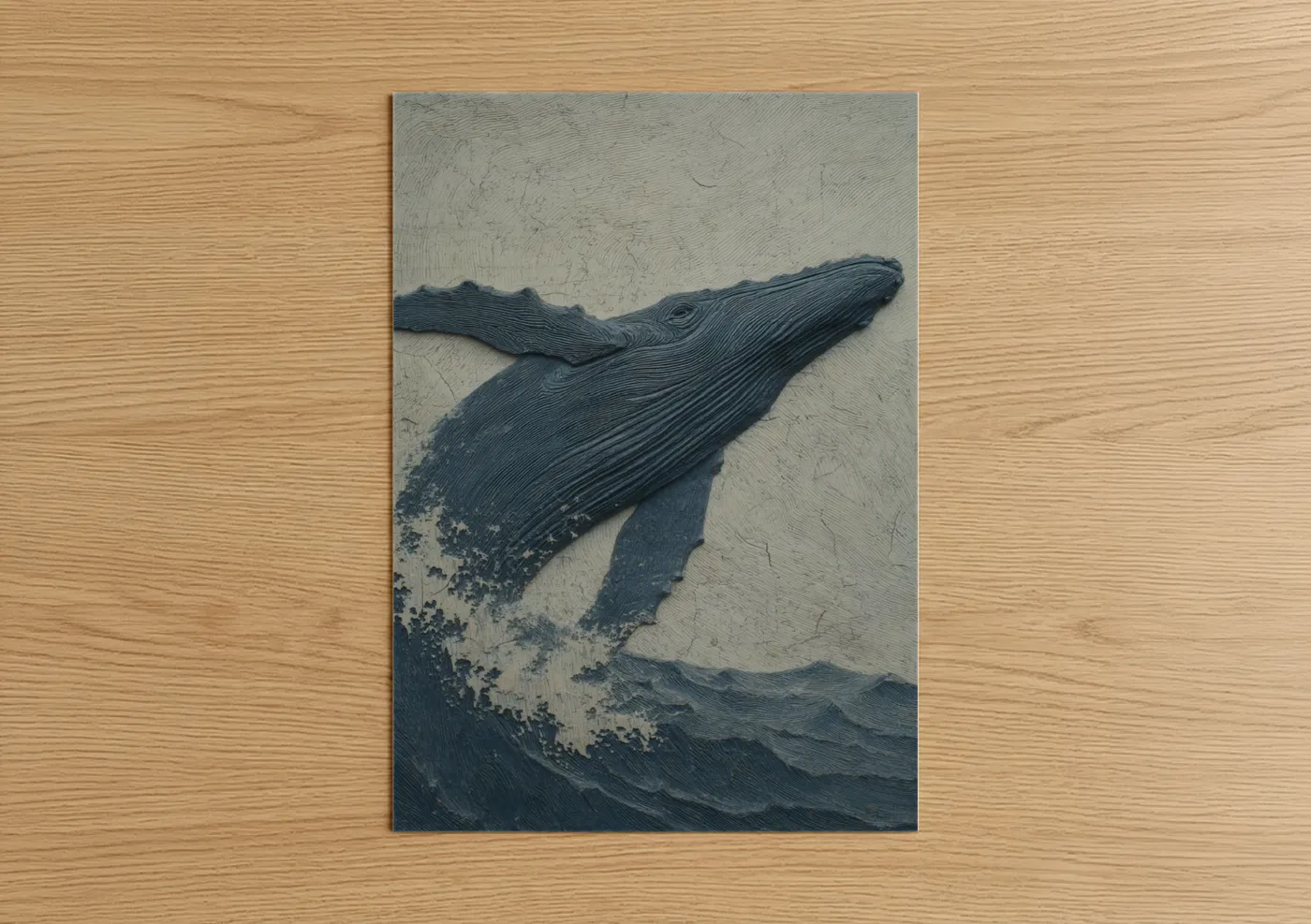 Diving Whale Woodcarving Relief Wall Art