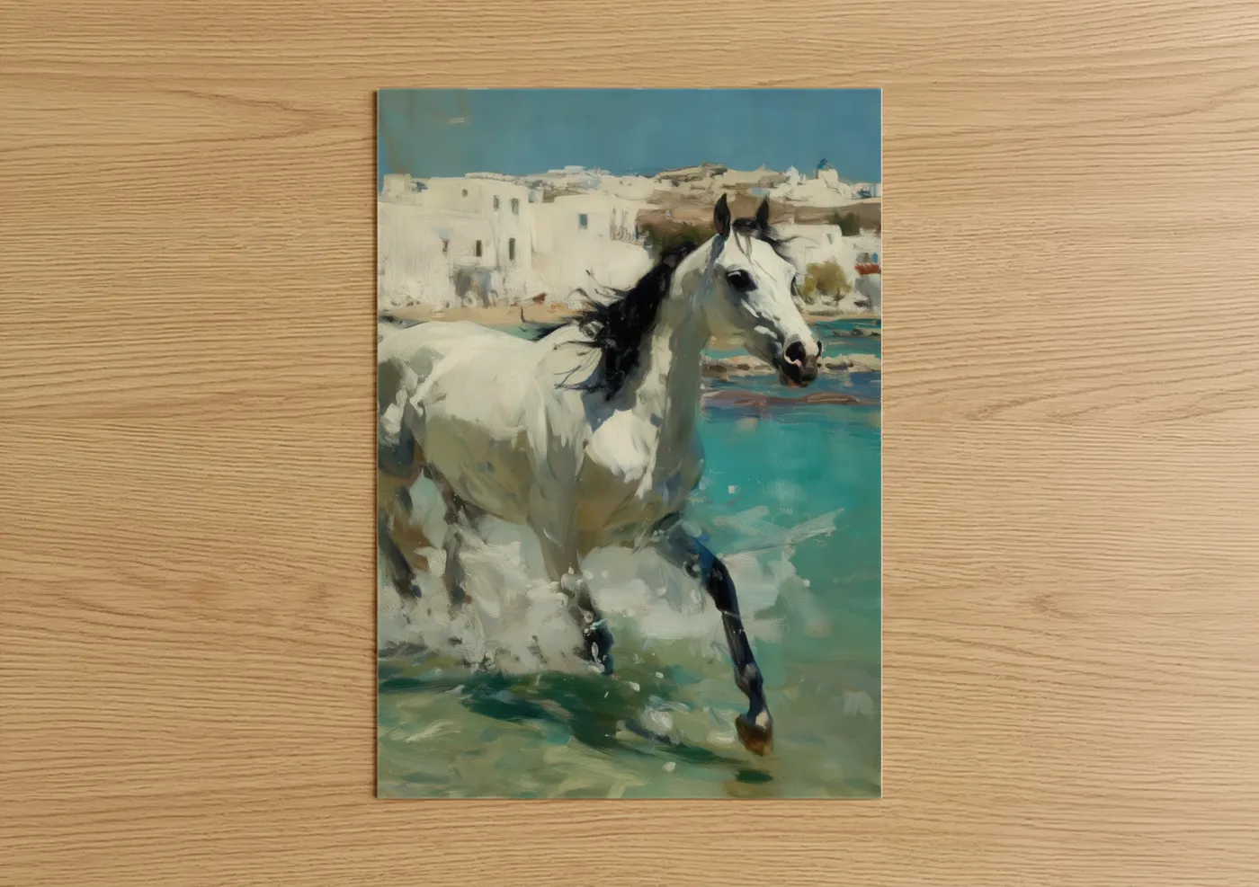 White Arabian Horse Mediterranean Coastal Wall Art