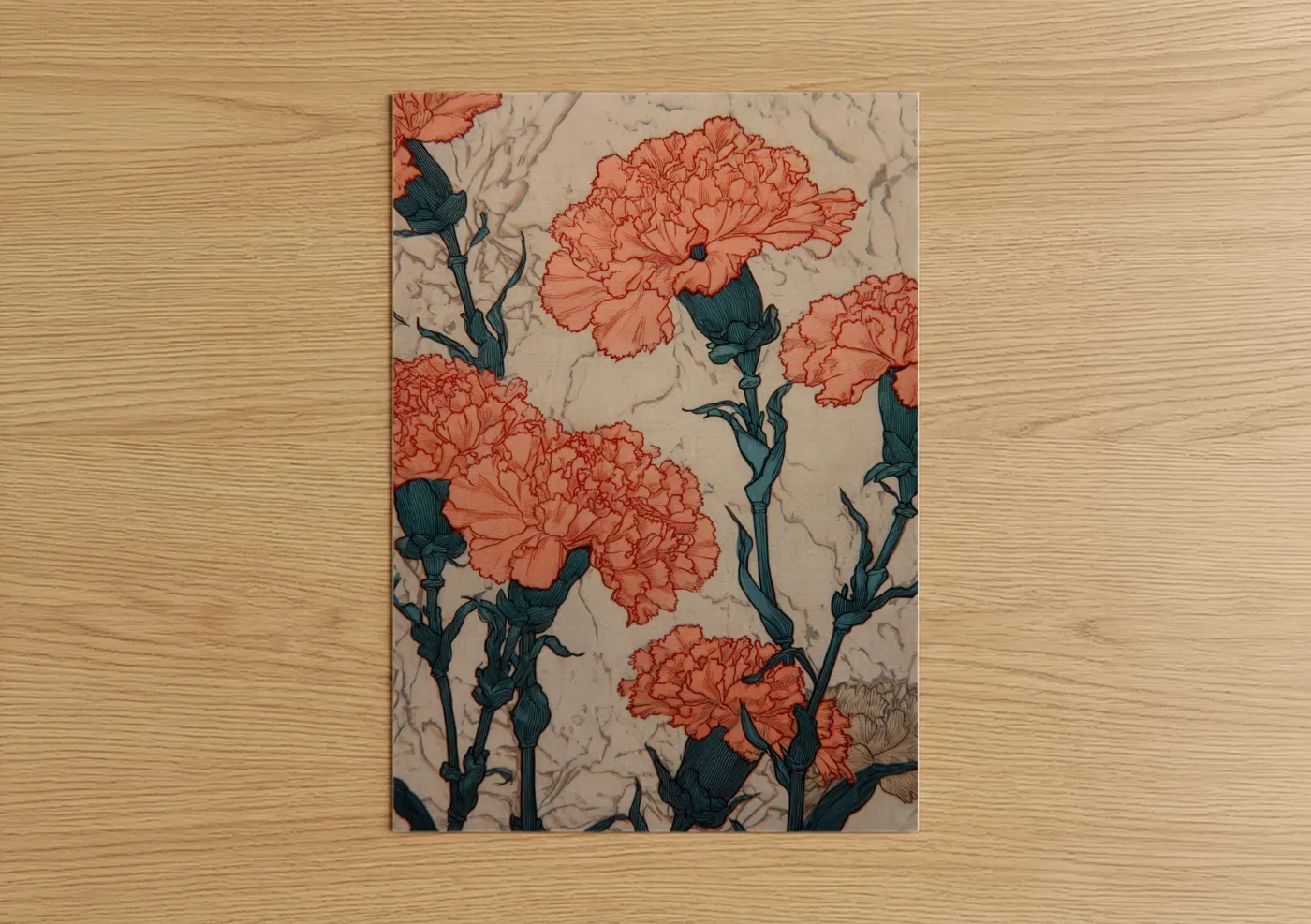 Coral Carnations Botanical Illustration Wall Art