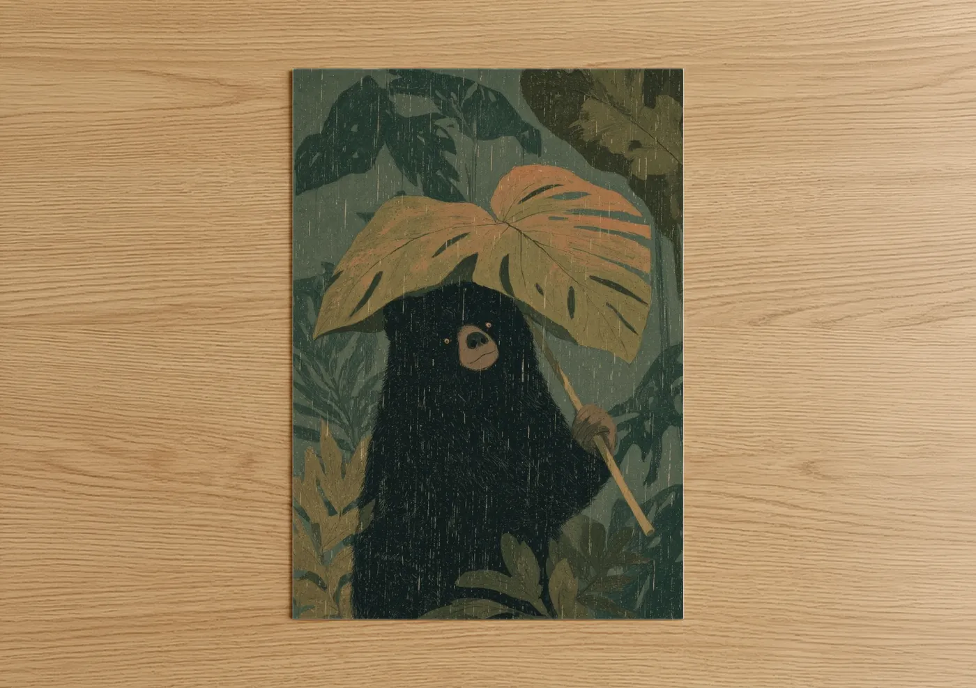 Sloth Bear Monsoon Leaf Umbrella Wall Art
