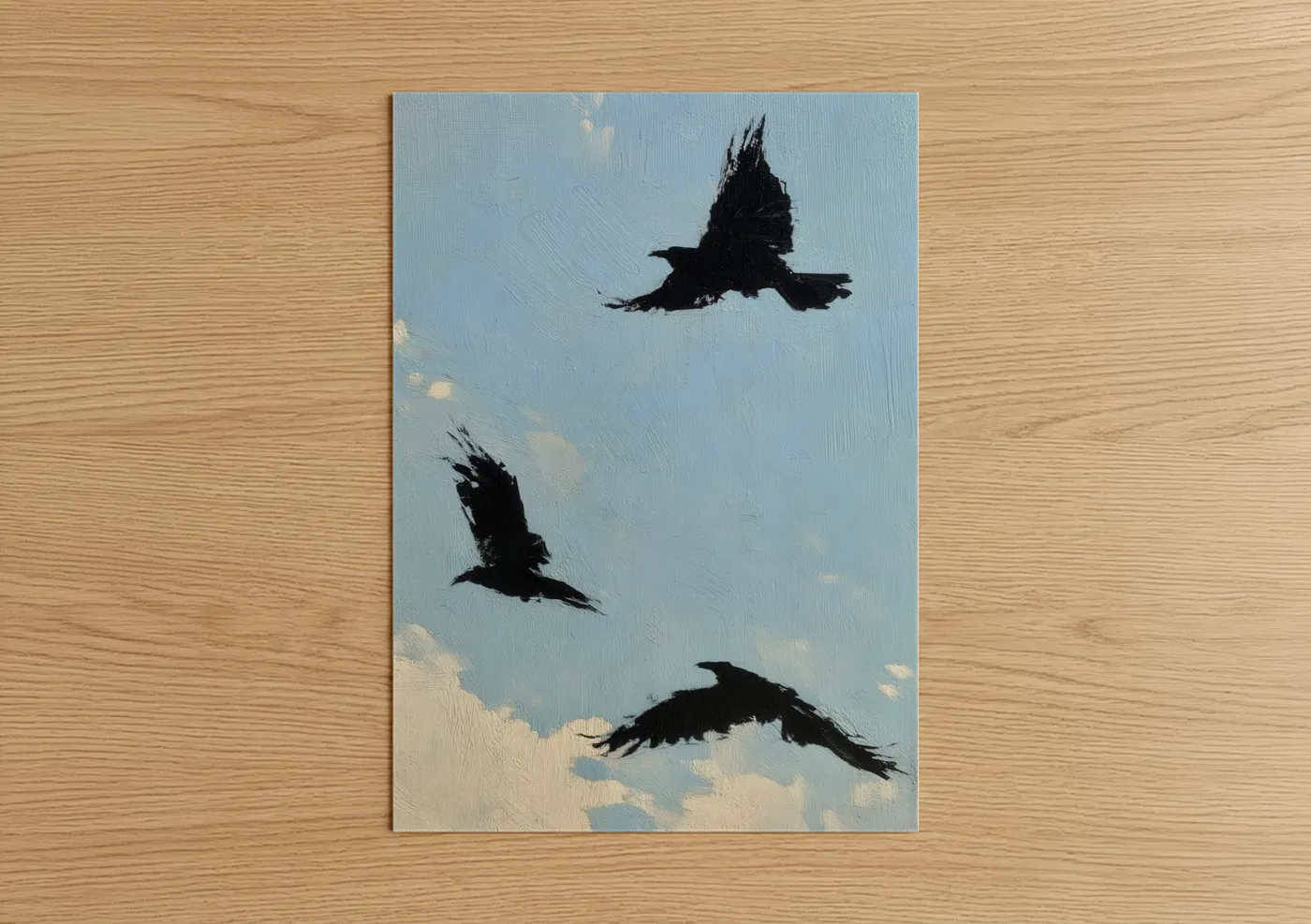 Black Ravens In Flight Sky Painting Wall Art