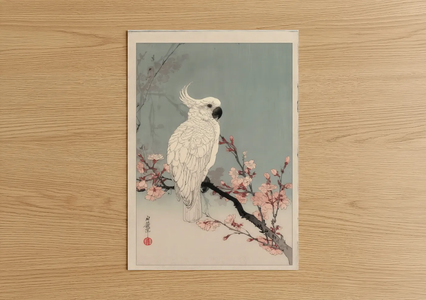 Sulphur Cockatoo Cherry Blossoms Japanese Wall Art