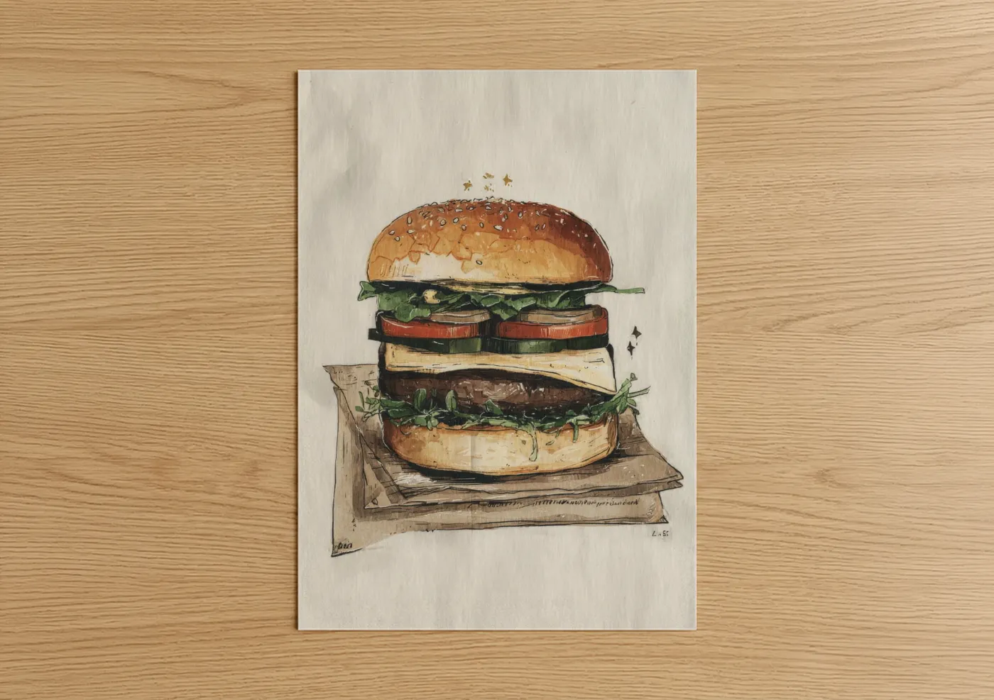 Classic Burger Stack Watercolor Food Art Wall Art