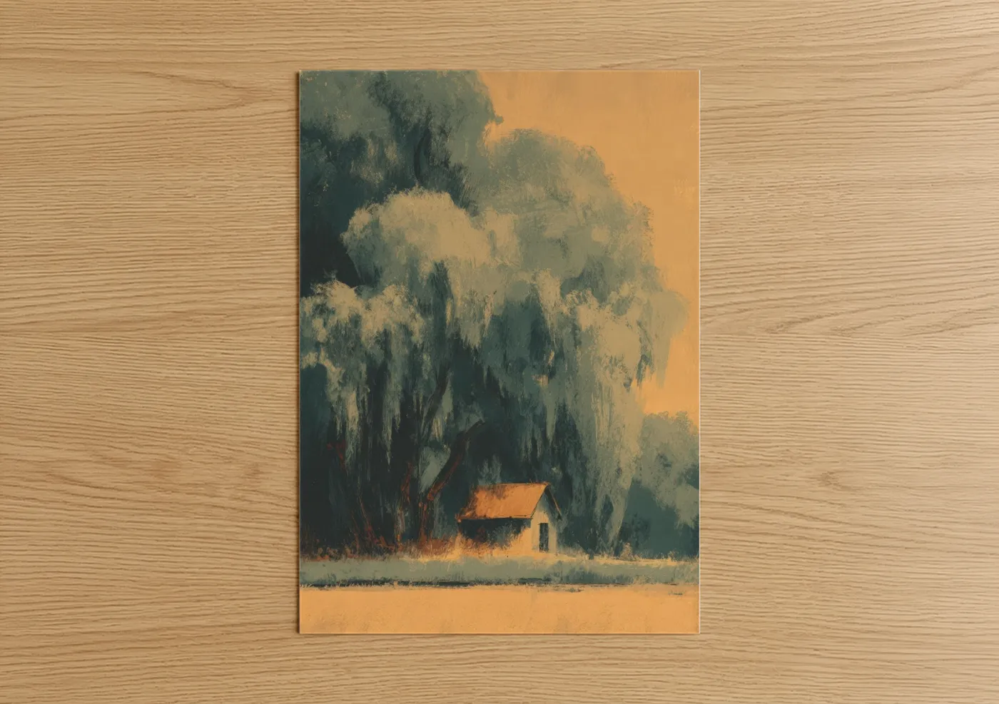 Golden Willow Forest Cottage Sunset Wall Art