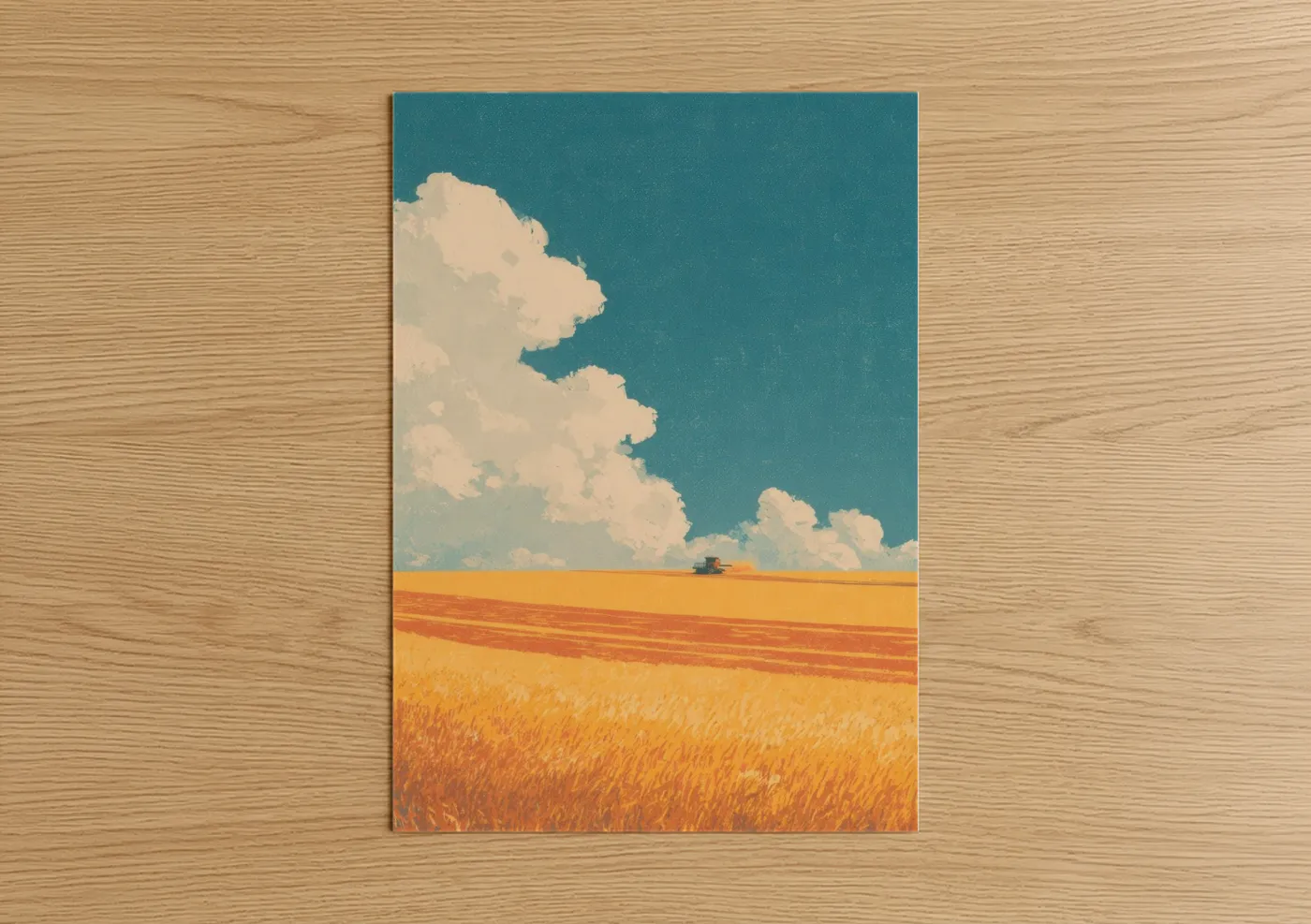 Golden Harvest Field Vintage Illustration Wall Art